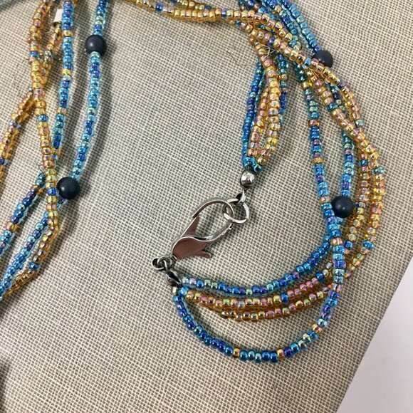 Handmade Iridescent Square Seed Bead Pouch Multi-Strand Matte Hematite Necklace - Picture 10 of 16